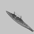 Detailed Warship Model With White Hull Red Bottom And Superstructure Antennas Turrets