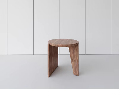 Modern Minimalist Wooden Stool With Round Seat And Unique Leg Structure 3d model