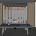 Modern Billiard Room Interior With Glass Table Cues And Overhead Lighting
