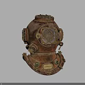 Vintage Dive Helmet As Decorative Household Item With Retro Brass Details And Glass Window