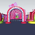 Vibrant Photo Check-in Spot With Neon Arches Display Stands And Decorative Lighting Elements