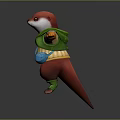 Adorable Otter Game Movie Character With Red Head White Face Green Vest And Blue Bag