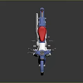 Classic Blue and White Motorcycle with Red Seat and Rearview Mirrors
