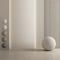Textured Beige Background Wall With Vertical Striped Panel And Various Colored Spherical Ornaments 3d model