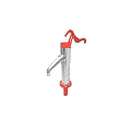 Manual Water Pump With Red Handle Silver Body Base And Spout