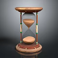 Antique Hourglass With Wooden Base Glass Container And Green And White Decorative Columns