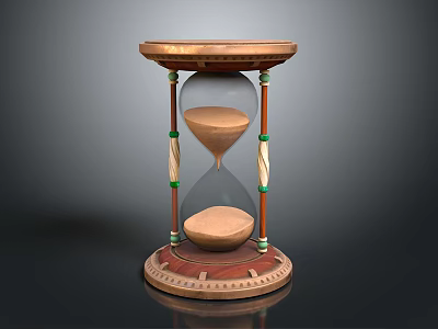 Antique Hourglass With Wooden Base Glass Container And Green And White Decorative Columns 3d model