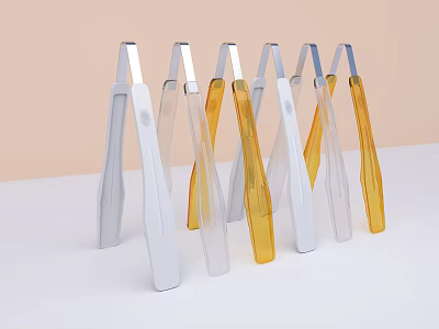 Colorful Kitchen Utensil Set With Transparent Yellow And White Serving Tongs 3d model