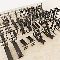 Various Types Of Strength Training Fitness Equipment Including Dumbbells Workout Benches And Machines