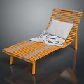 Modern Wooden Slatted Lounge Chair with White Pillow and Light Blanket