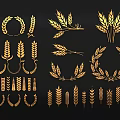 Golden Decorative Carvings Featuring Wheat Ears Laurel Leaves and Wreath Patterns