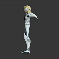 Male Warrior Figure in Silver Armor with Golden Hair Standing Dynamic Pose 3D Render