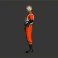 Red Pilot Suit With Helmet Blue White Accents Chest Logo And Straps
