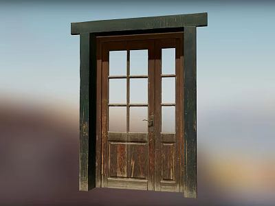 Vintage Wooden Front Door With Double Panels And Dark Frame Glass Design 3d model