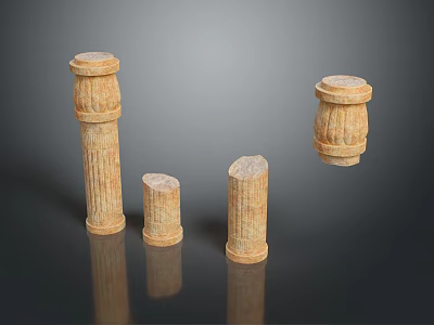Scenic Landscape With Various Sizes Light Brown Carved Stone Pillars And Reflections 3d model