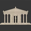 Cartoon Scene Featuring 3D Ancient Temple Model With Red Roof White Columns And Steps