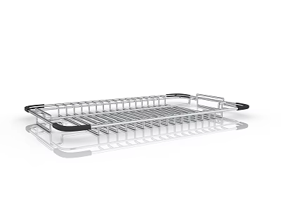 Stainless Steel Kitchen Dish Rack With Grid Design And Black Handles 3d model