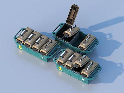 Green Storage Cases With Open Lid And Brown Internal Components 3d model