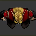 3D Male Character Model In Red Gold Outfit With Golden Headpiece And Black Pants