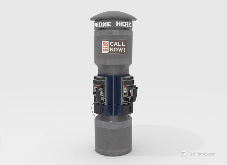Vintage Public Phone Device With Phone Here Sign Call Now Message And Two Receivers 3d model 