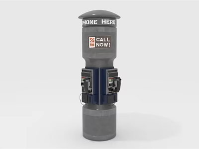 Vintage Public Phone Device With Phone Here Sign Call Now Message And Two Receivers 3d model