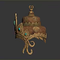 Traditional Golden Headdress Adorned With Turquoise And Red Gemstones Intricate Design