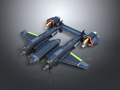 Futuristic Twin Engine Aircraft 3D Model With Black And Yellow Aerodynamic Design 3d model