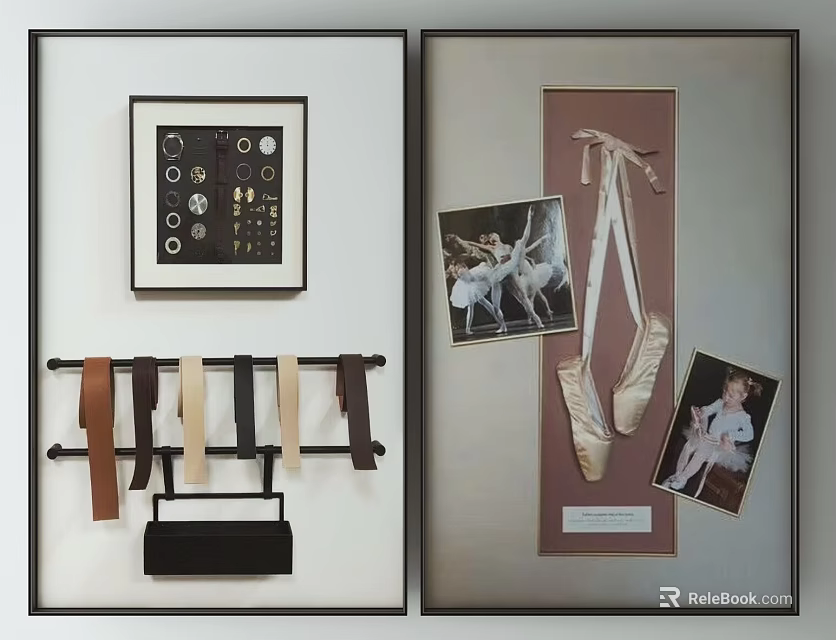 Displayed Collection Featuring Buttons Hooks Small Bag Ballet Shoes And 3d model 