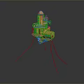 Yellow Mechanical Industrial Equipment with Platform Support Legs and Hanging Cables