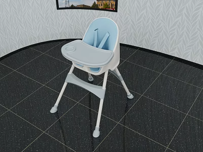 Light Blue And White Kids High Chair With Feeding Tray Safety Harness And Stable Design 3d model