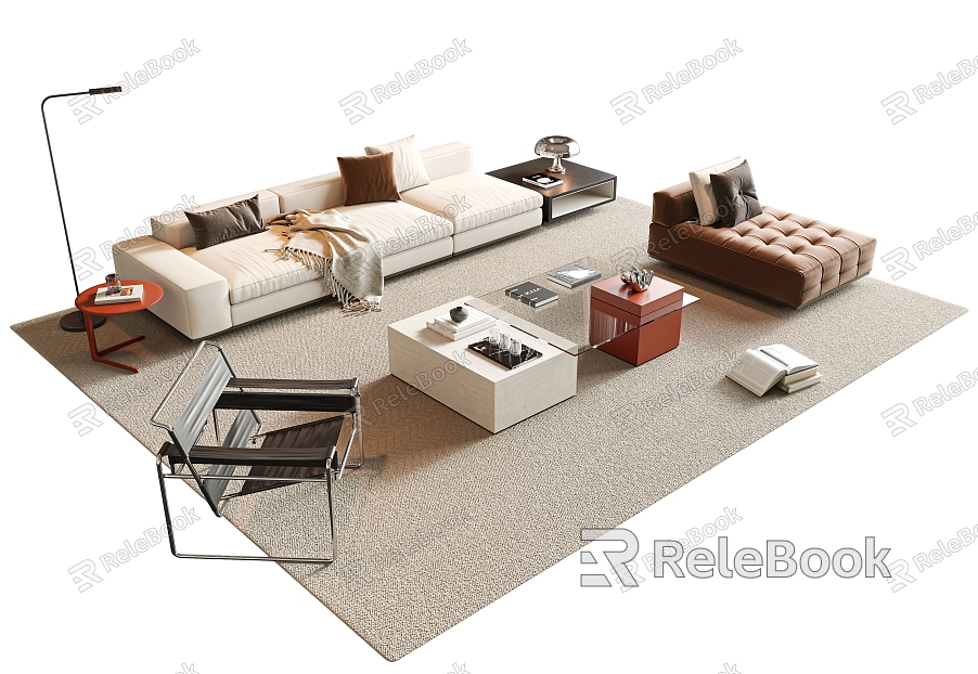 Modern Sofa Coffee Table Combination Multiplayer Sofa Combination Sofa Glass Coffee Table Stainless Steel Leisure Chair Single Sofa Floor Lamp Carpet Side Table Accessories model