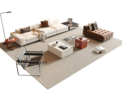 Modern Sofa Coffee Table Combination Multiplayer Sofa Combination Sofa Glass Coffee Table Stainless Steel Leisure Chair Single Sofa Floor Lamp Carpet Side Table Accessories model