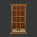 Standing Orange Wooden Bookcase With Multiple Shelves And Classic Decorative Base Design