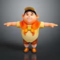 Cartoon Man In Yellow Shirt Orange Scarf Brown Shorts With Hat And Open Arms Smiling