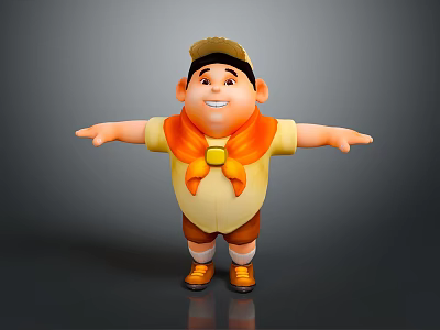 Cartoon Man In Yellow Shirt Orange Scarf Brown Shorts With Hat And Open Arms Smiling 3d model