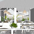 Café Serving Coffee and Milk Tea with Outdoor Seating Green Plants and Umbrellas