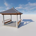 Traditional Pavilion Design With Gray Tiled Roof Wooden Railings White Pillars And Stone Floor