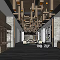 Spacious Sales Office Interior With Wooden Ceiling Lighting Shelves Large Windows And Wooden Flooring