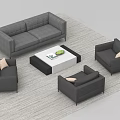 Modern Gray Sofa Set with Three Seater Sofa Two Armchairs Coffee Table on Light Rug 3d model