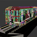 Silver Model Train With Red Doors Yellow Front Details On Tracks And Concrete Platform
