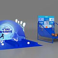 Blue Indoor Mini Game Equipment With Bowling Alley Basketball Shooting And Digital Screen For Kids