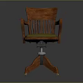 Wooden Office Chair with Armrests Green Padded Seat Slatted Backrest and Five Star Base