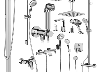 Modern Shower Systems With Handheld Heads Overhead Sprayers And Metal Fixtures 3d model