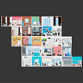 Cartoon Scenes Featuring Stacked Colorful Mini Rooms With Various Interior Designs