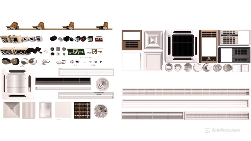 Different Types of Air Conditioner Vents and Components for HVAC Systems 3d model 