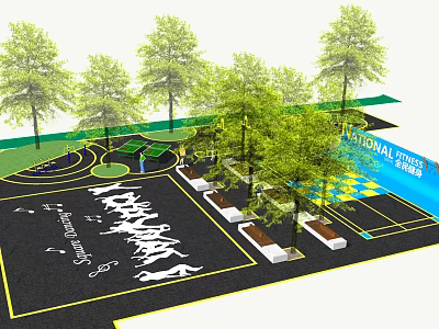 National Recreational Sports Area Layout With Trees Benches And Colorful Design 3d model