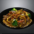 Delicious Stir Fried Noodles With Sliced Meat Broccoli And Red Chili Peppers