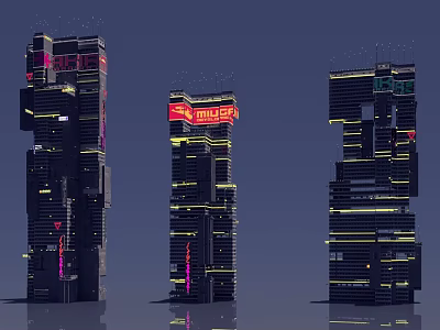Future Architecture Skyscrapers With Neon Accents And Complex Structural Design 3d model