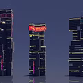 Future Architecture Skyscrapers With Neon Accents And Complex Structural Design