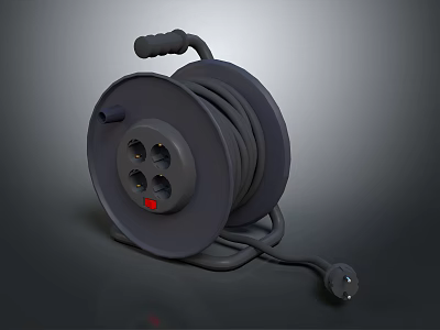 Gray Cable Reel With Coiled Cable Plug And Socket For Home Use 3d model